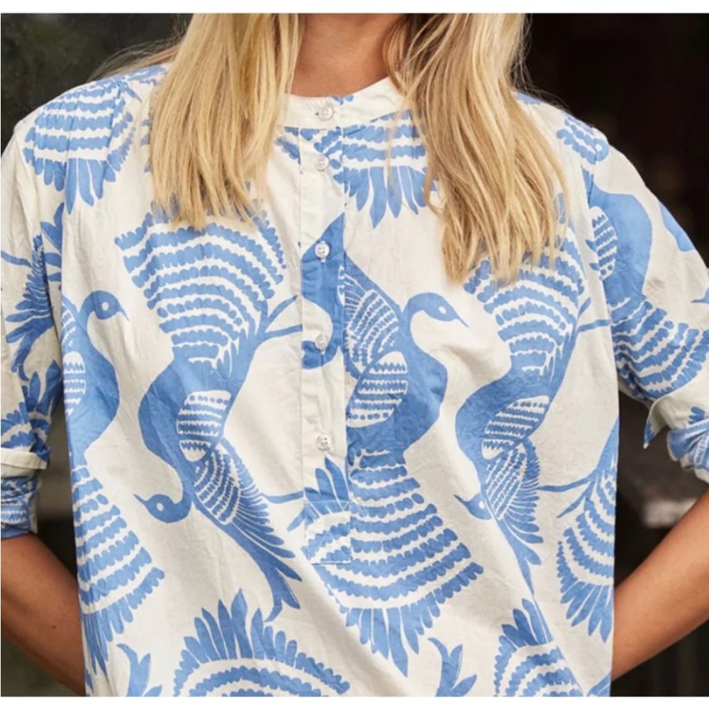 Masai Copenhagen Shirt Dress Relaxed Oversized Natmas Cotton Quiet Harbor Bird - Picture 2 of 12